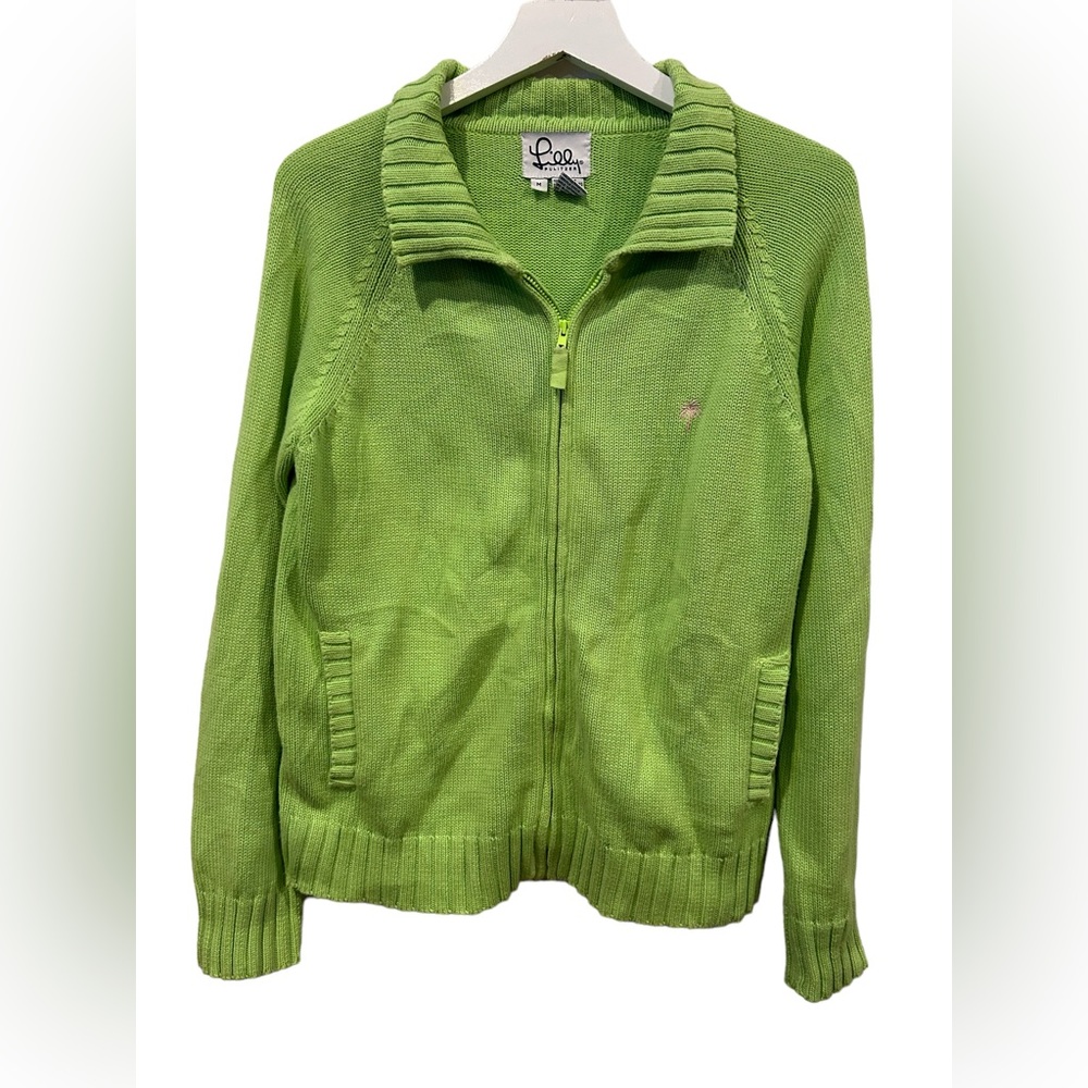 Lilly Pulitzer green knit full zip‎ cable cotton sweater vintage size medium M